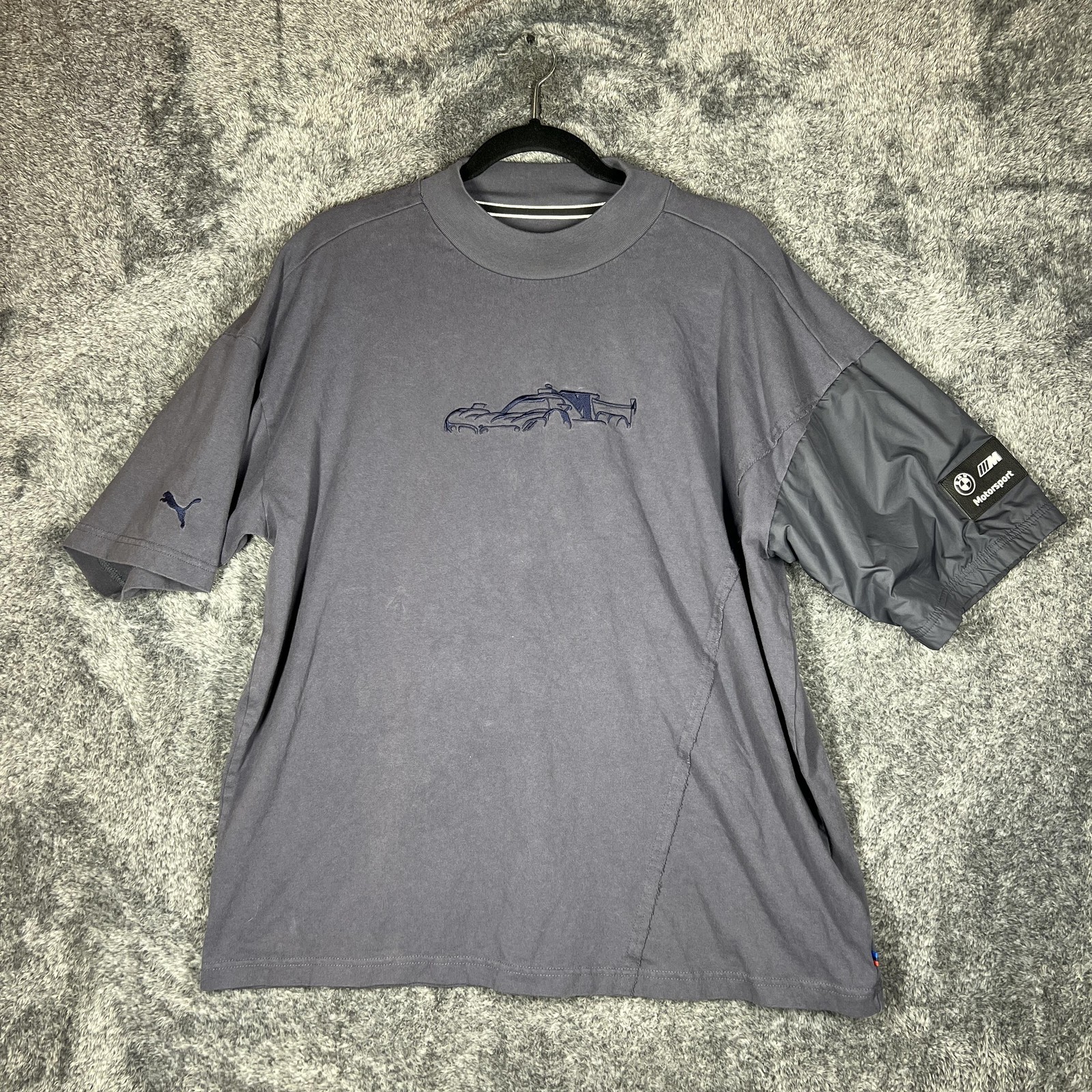 PUMA Shirt Mens L Gray BMW Motorsport Embroidered Car Graphic Crew Neck Tee