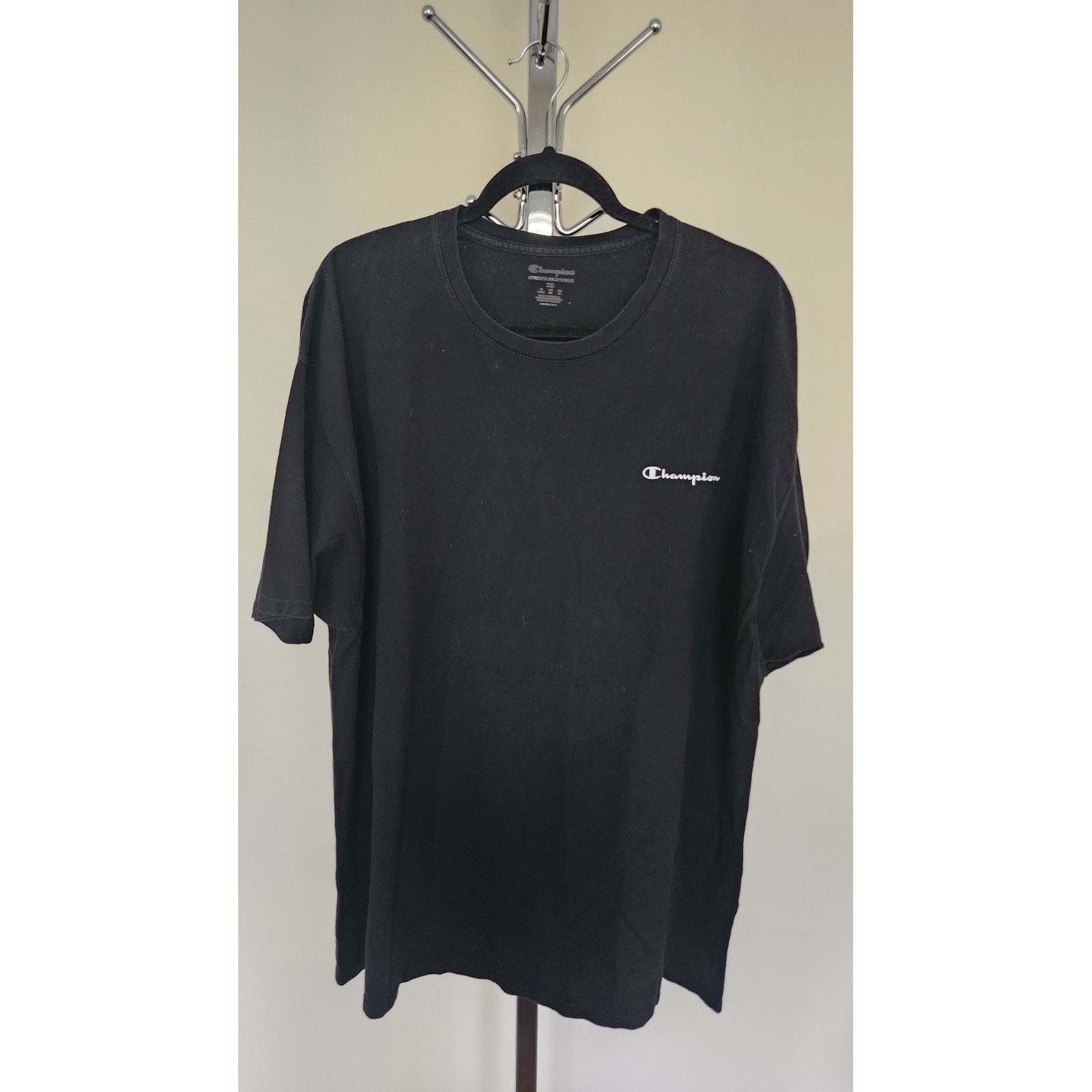Champion Mens XXL Black Graphic T-Shirt Short Sleeve Crew Neck Script Logo Tee