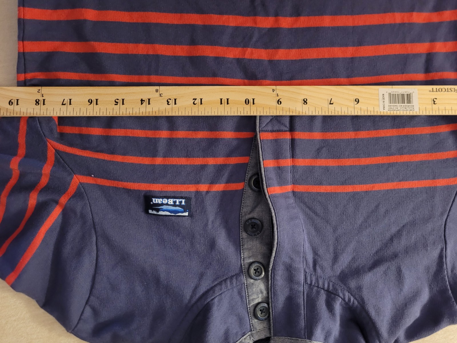 L.L.Bean womens M Regular Henley Long Sleeve Striped T-Shirt Blue Red Gray