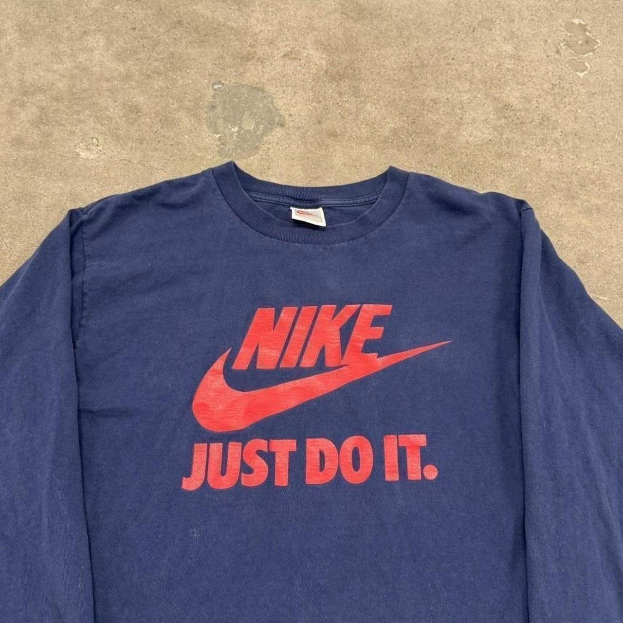 Rare 80s 90s VTG NIKE Just Do It Spell Out Swoosh Long Sleeve T Shirt Navy Large
