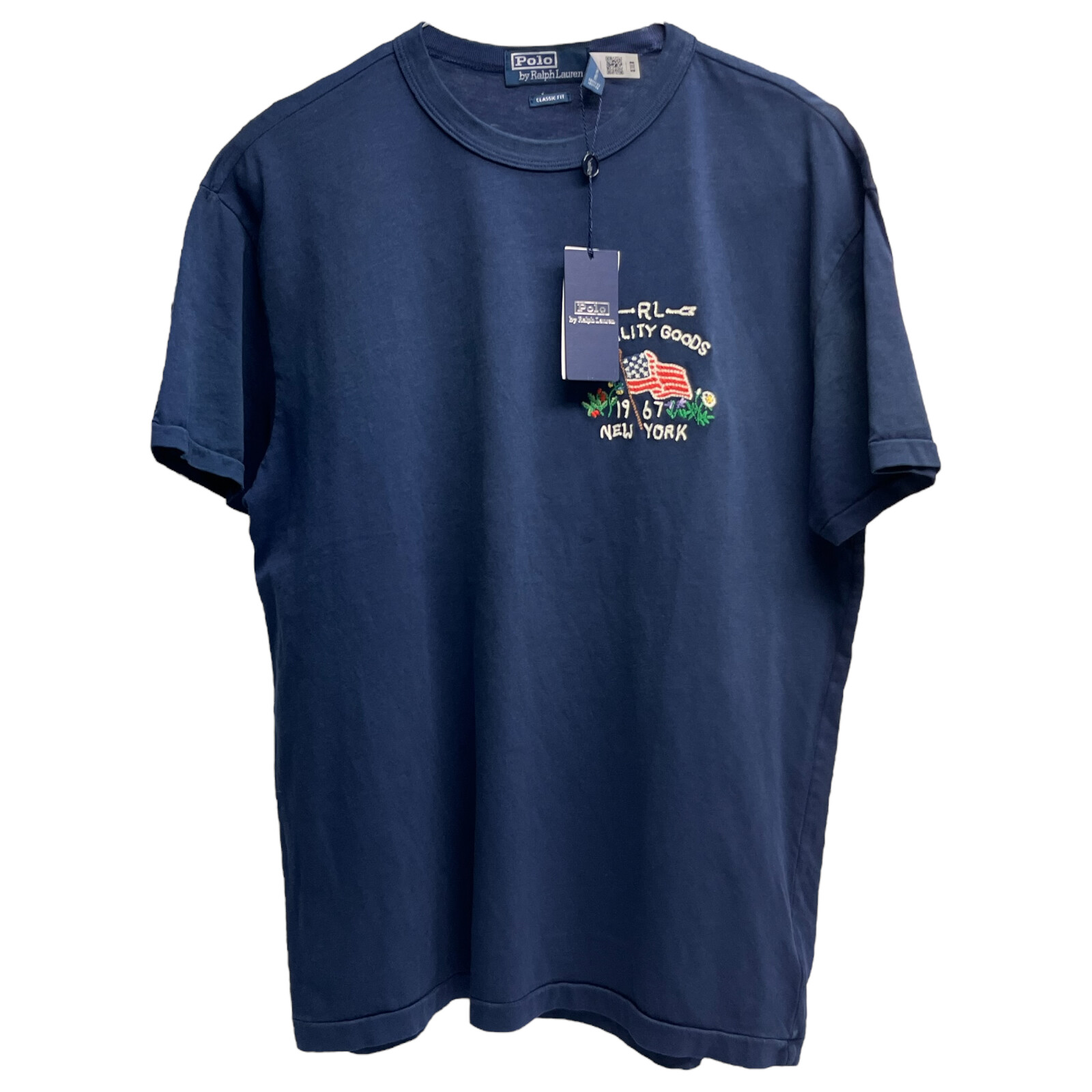Polo Ralph Lauren Short Sleeve Tee Navy Blue Cotton Classic Embroidered Flag $65