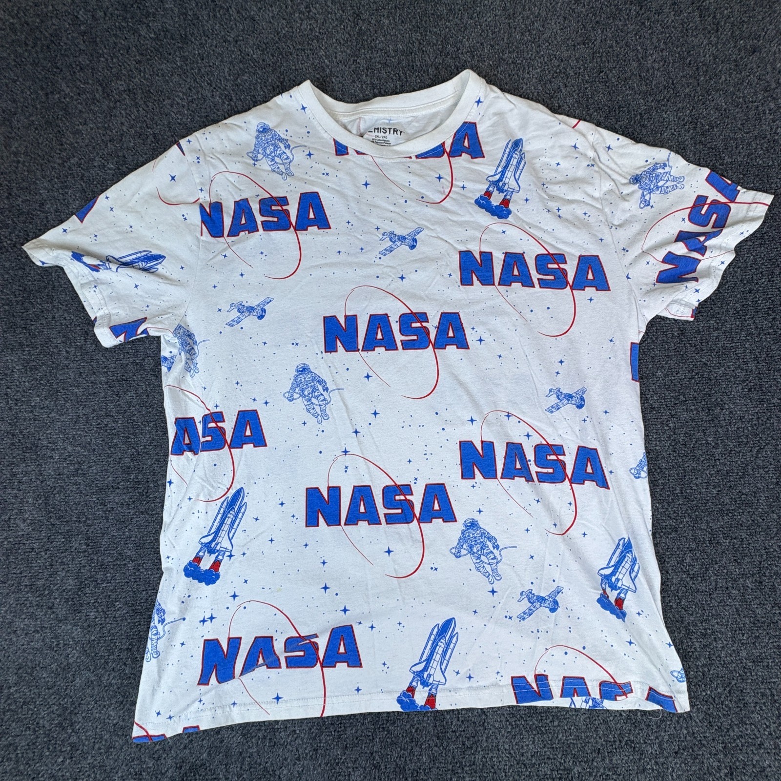 Chemistry NASA T-Shirt Men 2XL White Blue Astronaut Space Shuttle Graphic Cotton