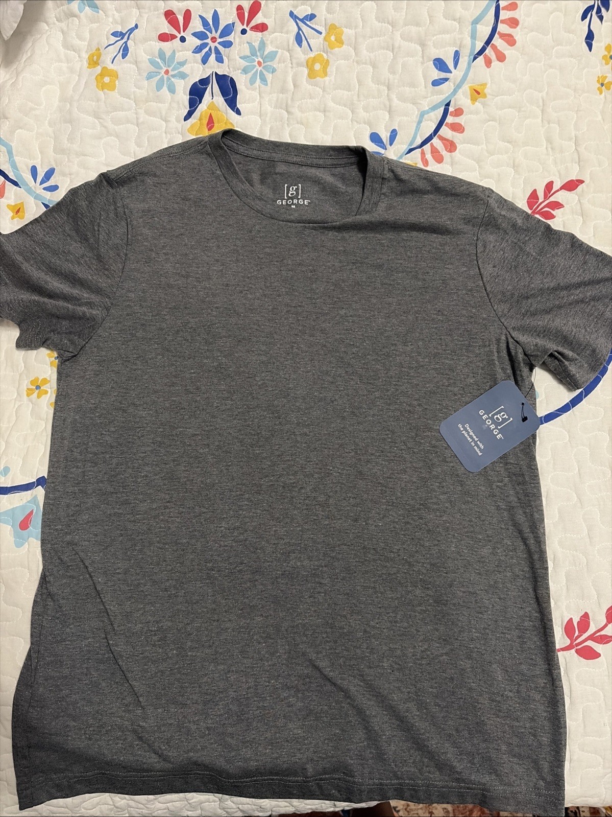 GEORGE Charcoal Grey Heather Short Sleeve Crew Neck Tee Shirt Sz. M*