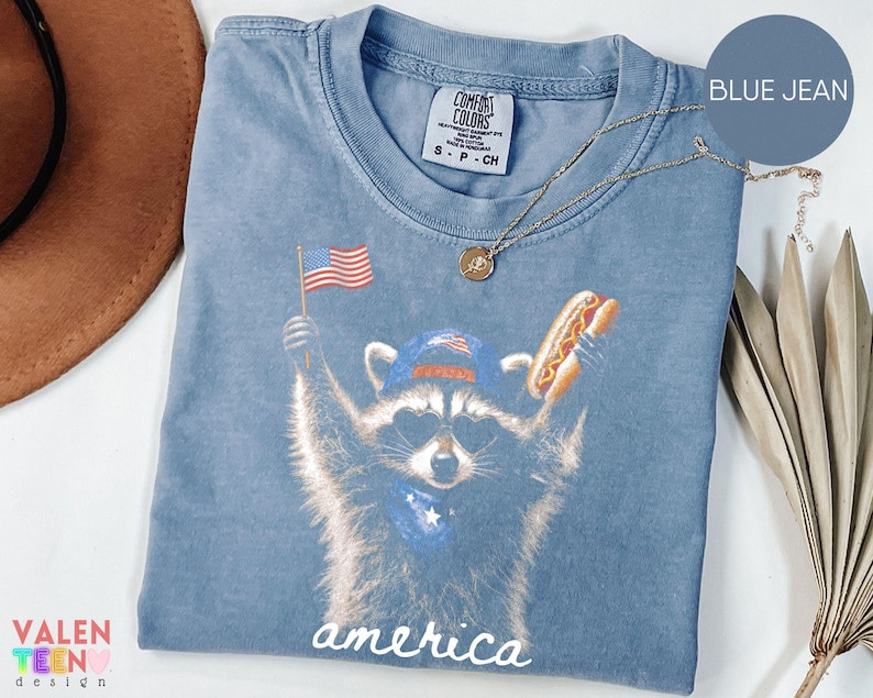 Comfort Colors Feral Raccoon Shirt Patriotic USA Funny 4th of July Tee