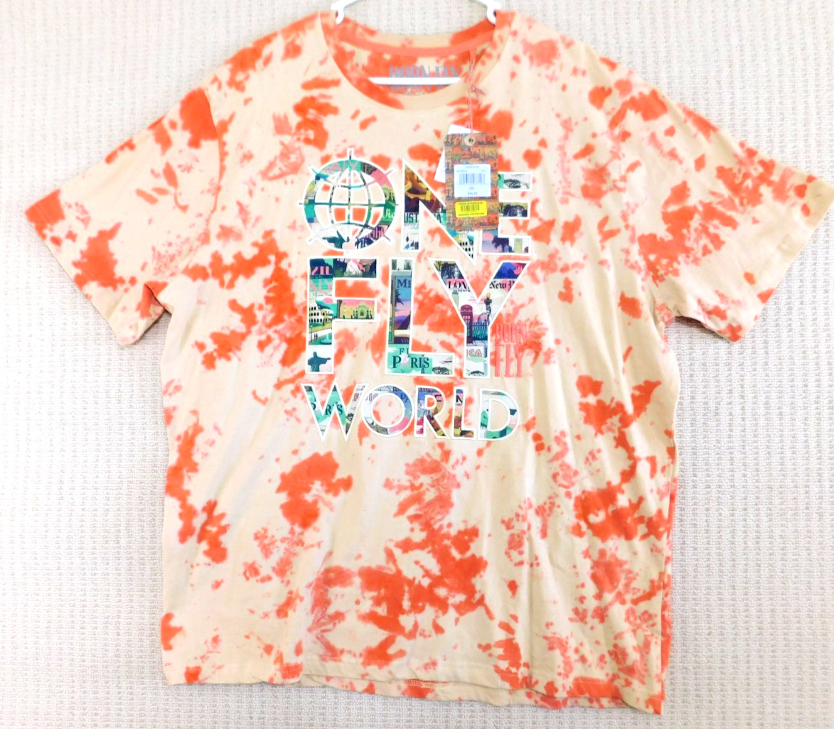 Rare Size 2X Large XXL Born Fly One Fly World t-shirt Orange Cream