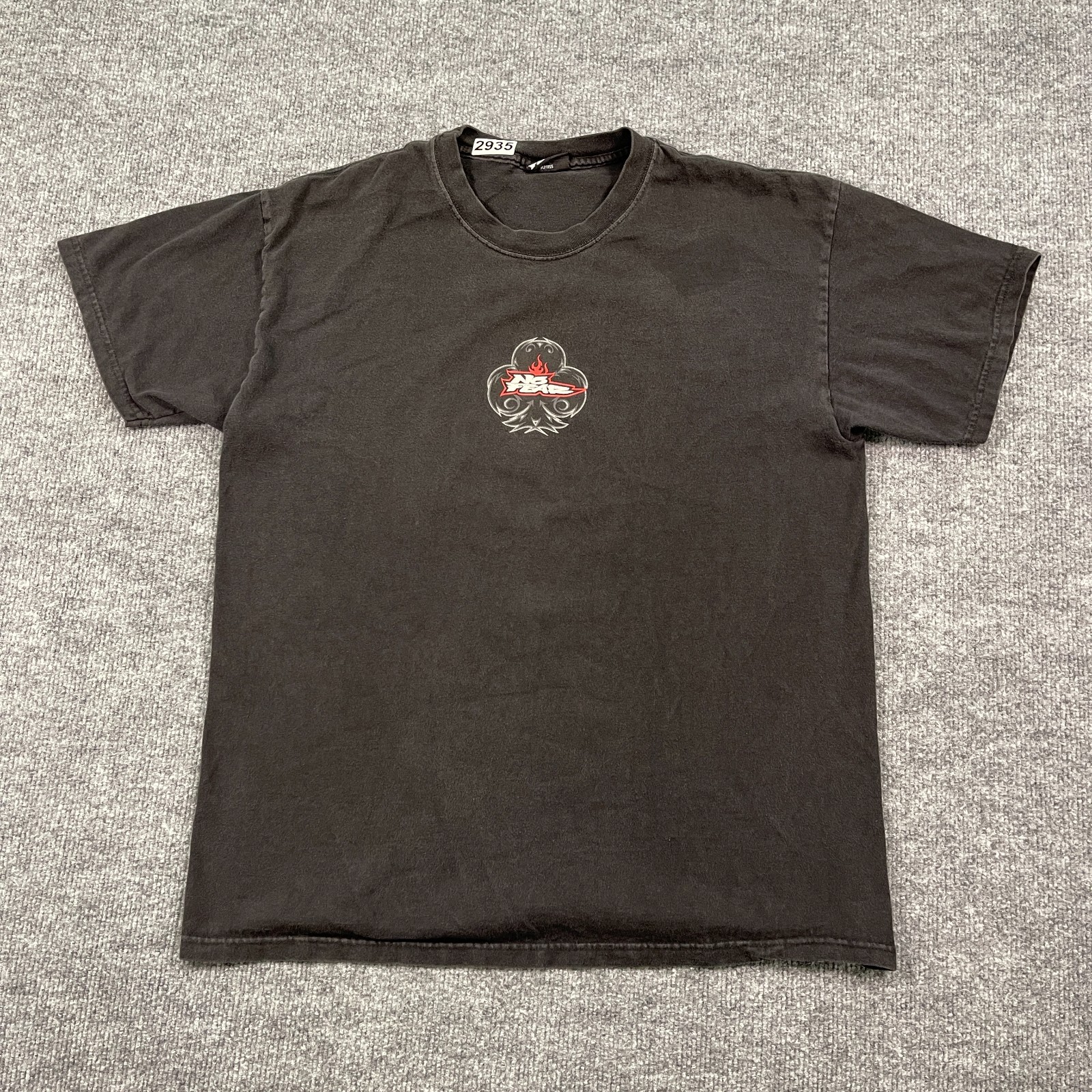 Vintage Y2K No-Fear Tribal Double Dragon Spade Skater Shirt Large 21×26 Black