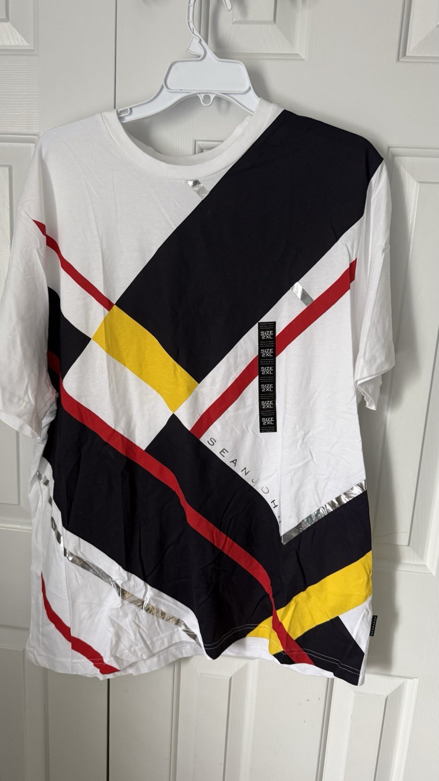 Sean John Shirt Mens XL White Yellow Dark Blue Color Block T-shirt Y2K VTG