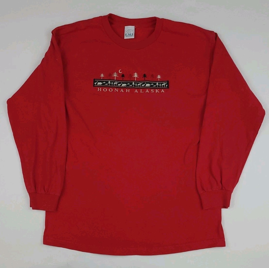 Vintage Hoonah Alaska Nature Outdoor Wildlife Animals Pattern T Shirt 90s USA