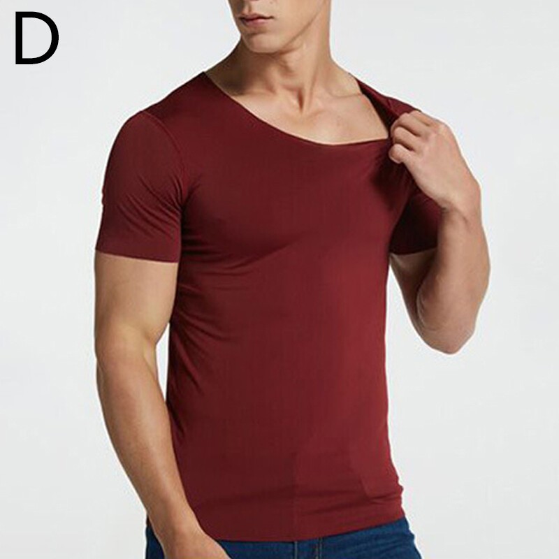 1PC Men Breathable Solid Color V Neck Tops Tees Ice Silk Tshirts Seamless M-5XL