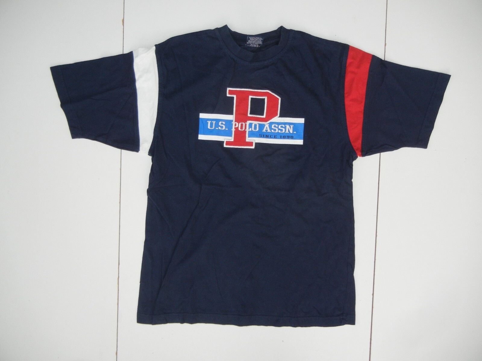 US POLO ASSN Navy Blue/Red Cotton CREW NECK T-SHIRT Big Graphic Logo Men’s L