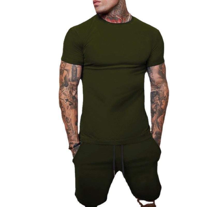 Men’s Summer Outfit 2-Piece Set Sweatsuit Short Sleeve T Shirts & Shorts Set Hot