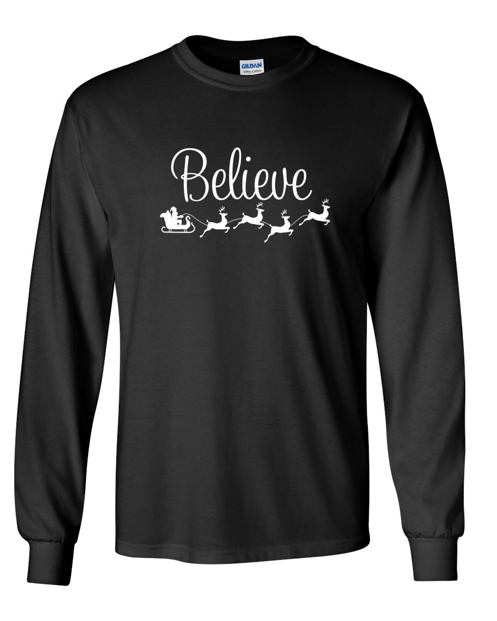 Men’s Believe Santa Claus Reindeers T-Shirt Christmas Tee Shirt X-mas Gift Idea
