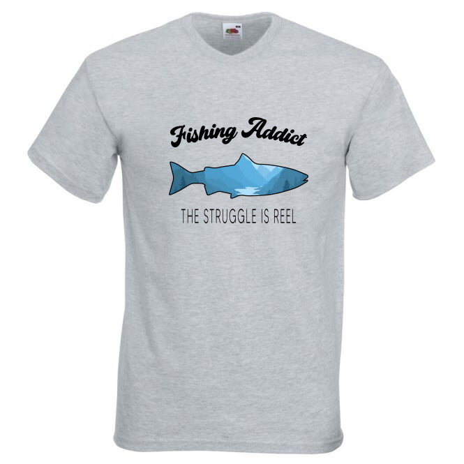 Fishing Addict The Struggle Humour Novelty T Shirt Various Colours And Sizes