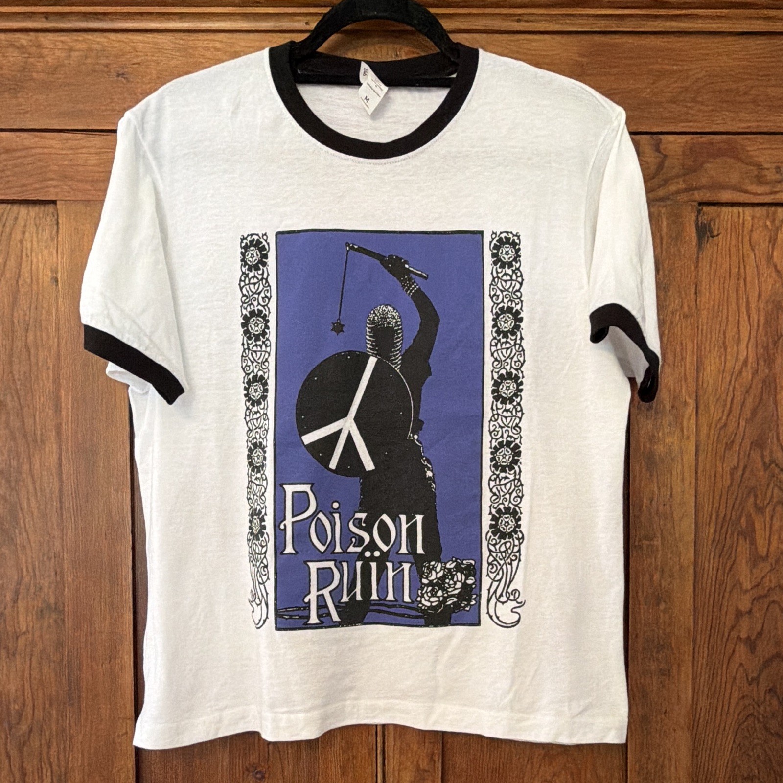Poison Ruin cropped Graphic Ringer T-Shirt White/Black/Blue M Crew Neck