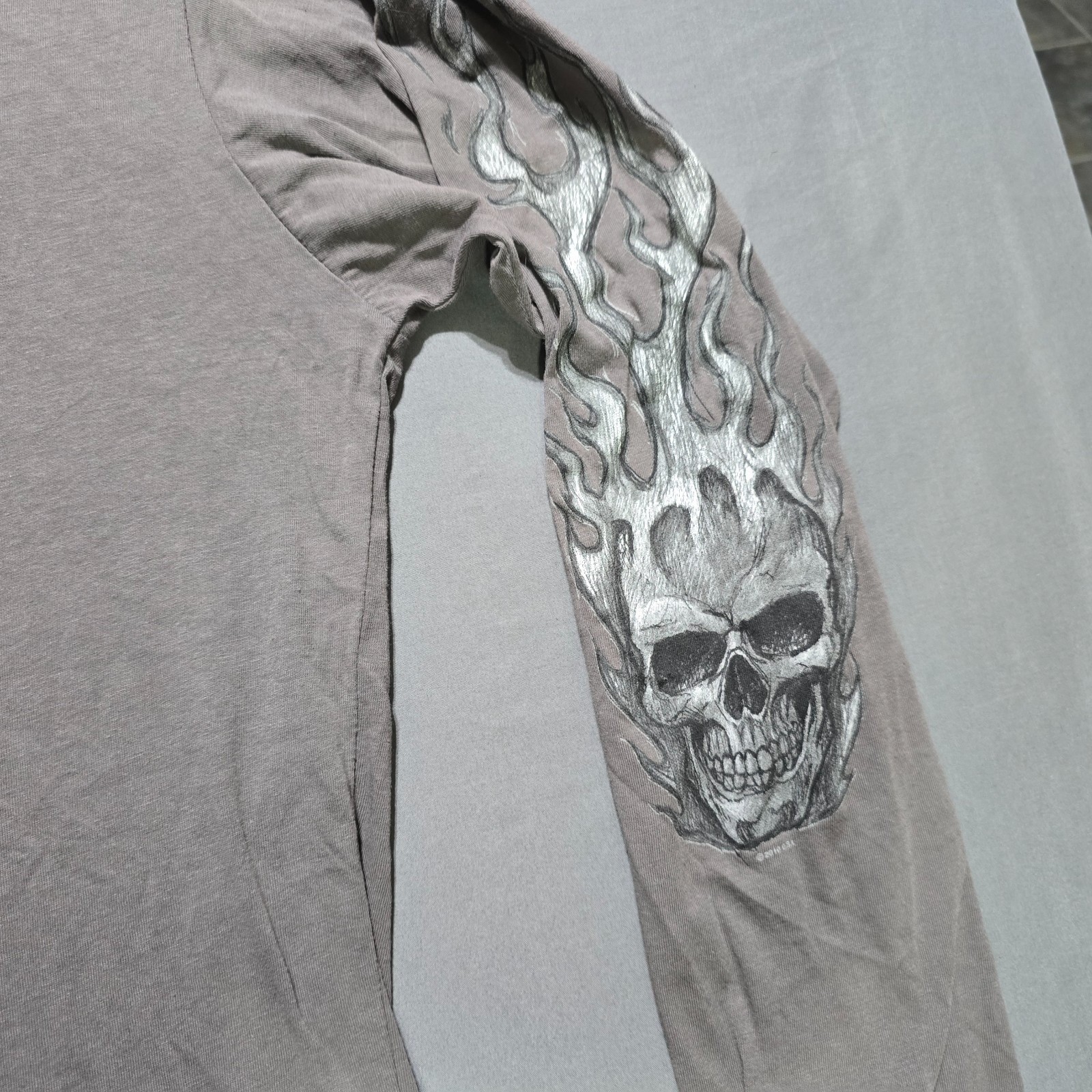 Next Level Ride Fast Live Hard Long Sleeve Men 2XL Gray Skull Flame Graphic Tee