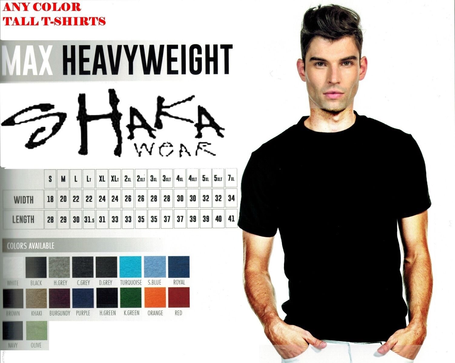 Shaka Wear Mens Max Heavyweight Short Sleeve Tall T-shirt Any Color Plain