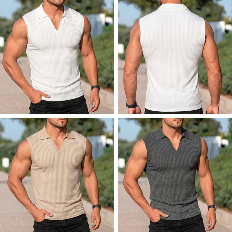 Summer Mens T-shirts V-neck Sleeveless Tops Outdoor Casual Beach Shirts Fashion