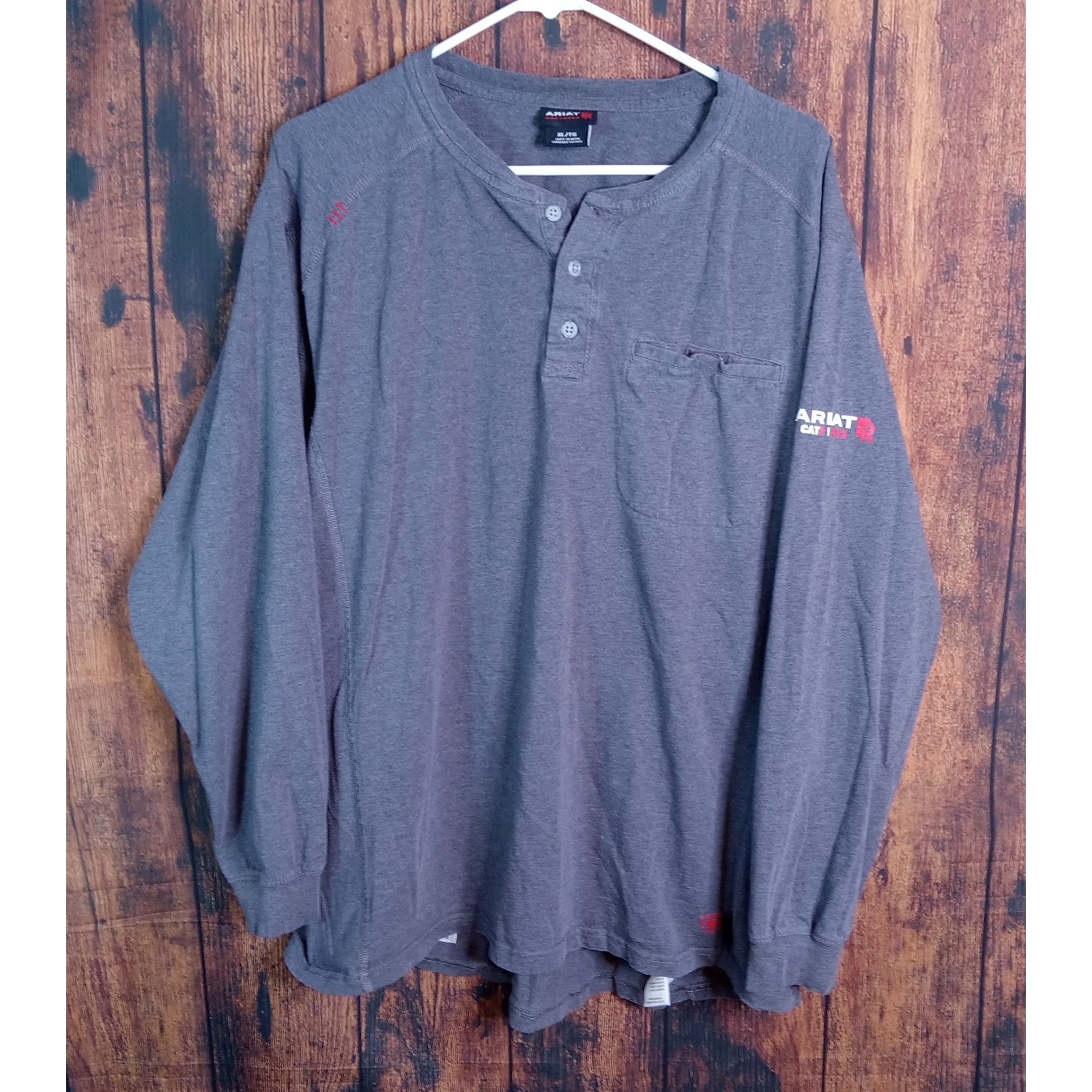 Ariat Work FR Mens XL Gray Flame Resistant Henley Long Sleeve Shirt CAT 2 NFPA