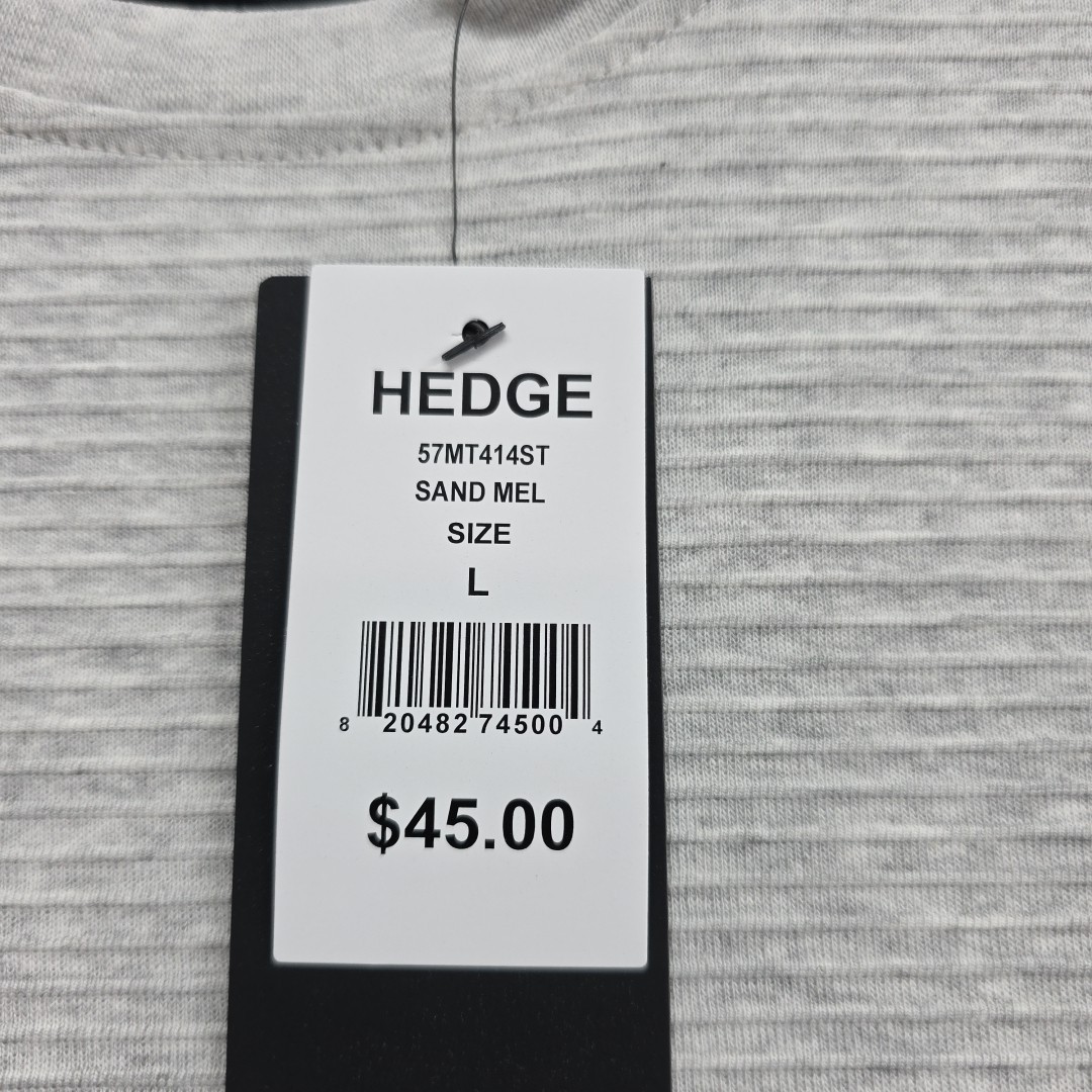 Hedge Mens Sand Mel Horizontal Ribbed Knit Short Sleeve Casual Tee Sz Lg Gray