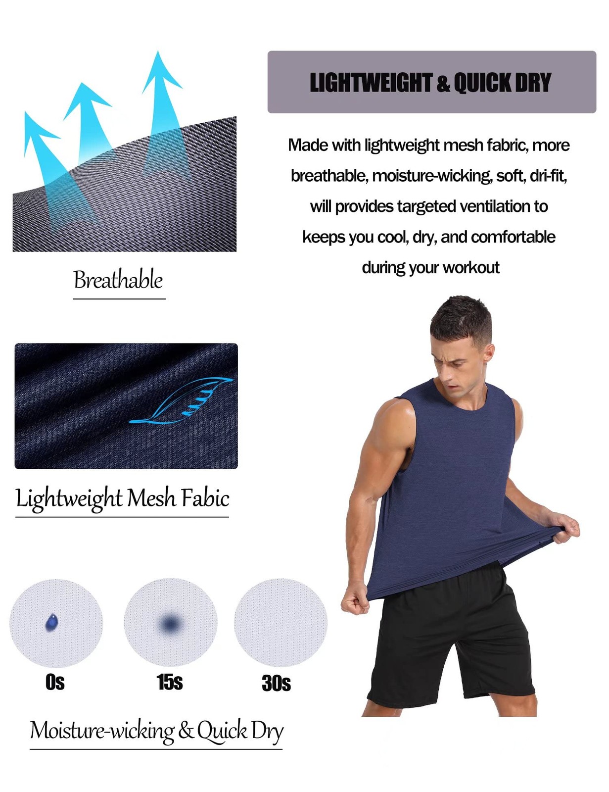 Mens 3 Pack Gym Tank Tops Dry Fit Running Basketball Workout Muscle Tee Strin…