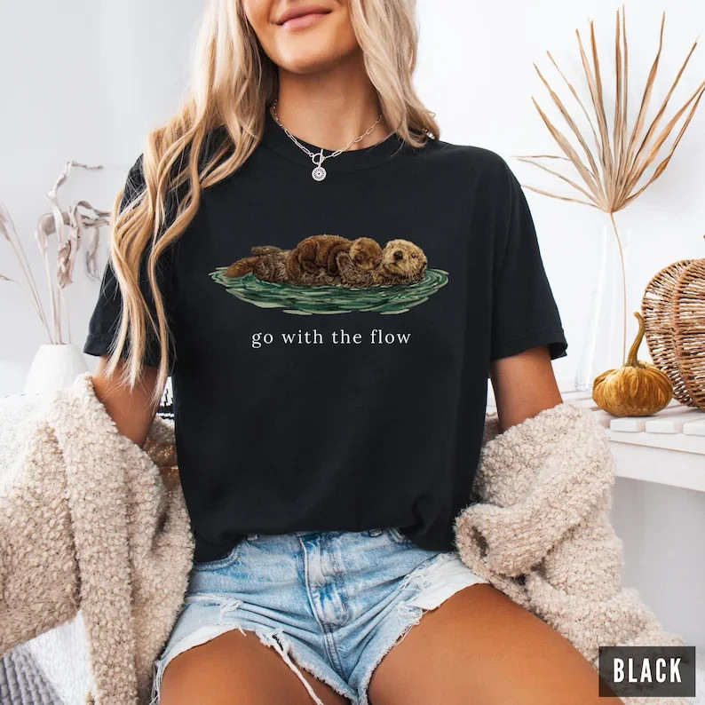 Go With The Flow Sea Otter T-Shirt Cute Animal Graphic Tee