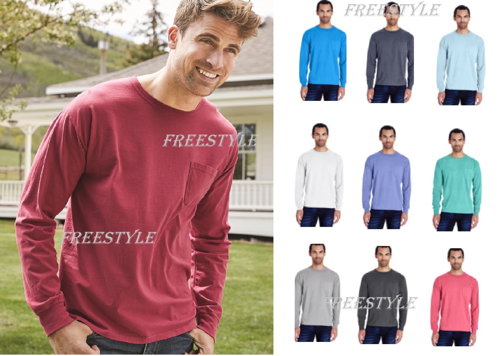 NEW ComfortWash by Hanes Garment Dyed Long Sleeve T-Shirt w. Pocket GDH250 SALE!