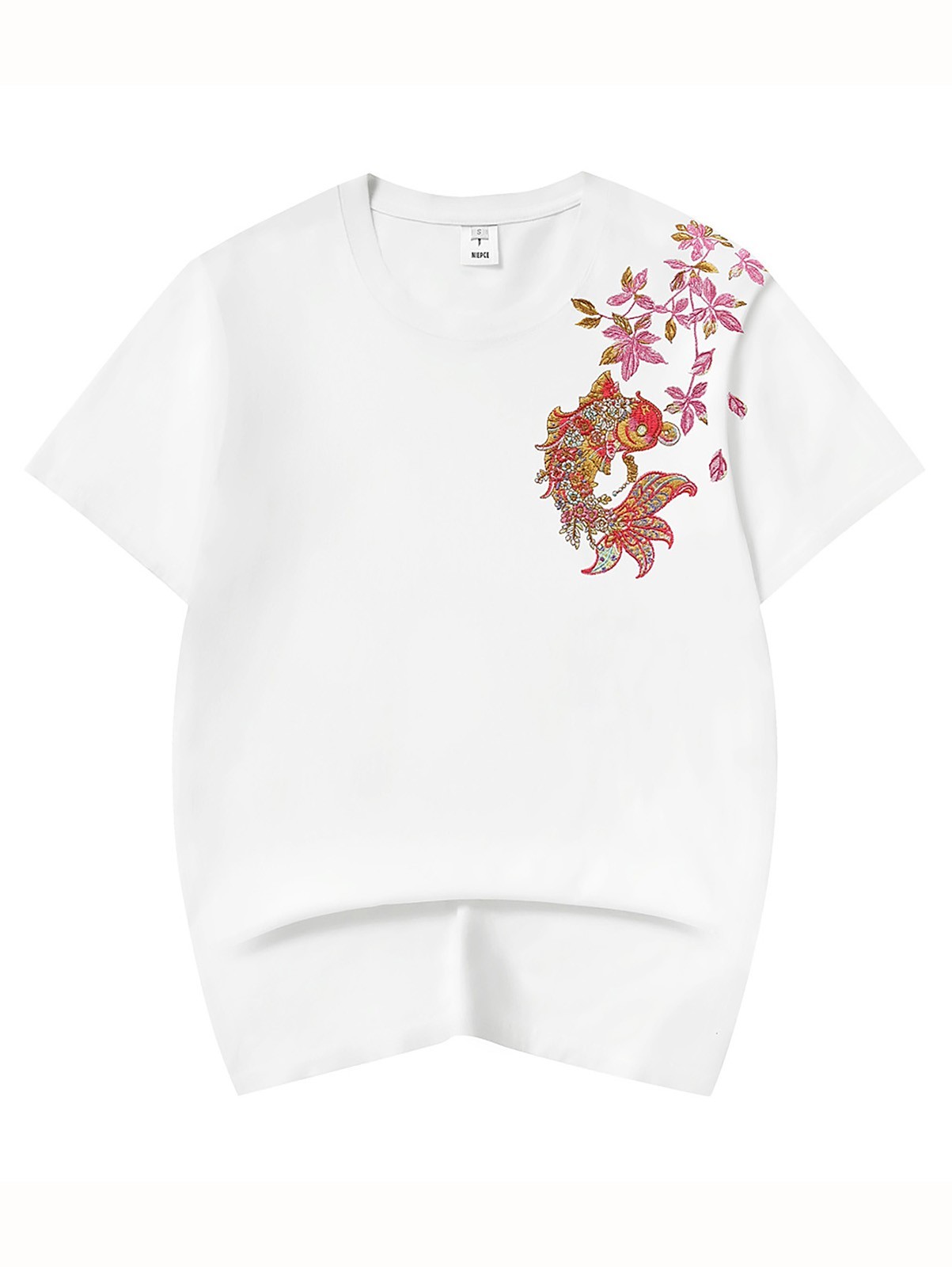 Niepce Men’s Floral Koi Fish Embroidery Tee Japanese Streetwear T-Shirt