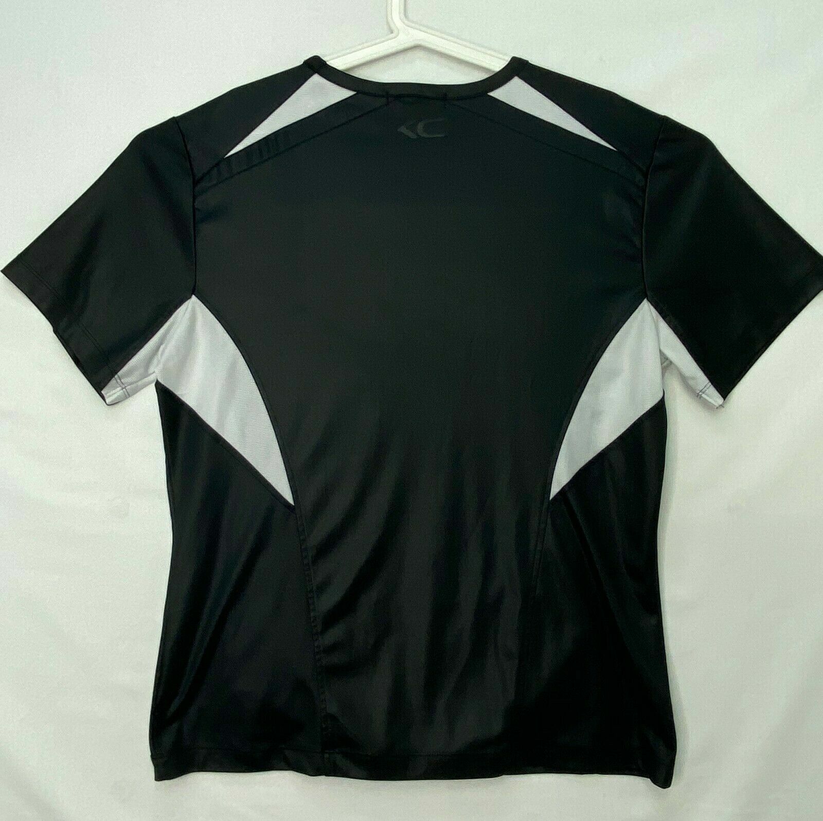 Kenneth Cole New York Mens Large Shirt Black Stretchy Knit White Mesh Pockets