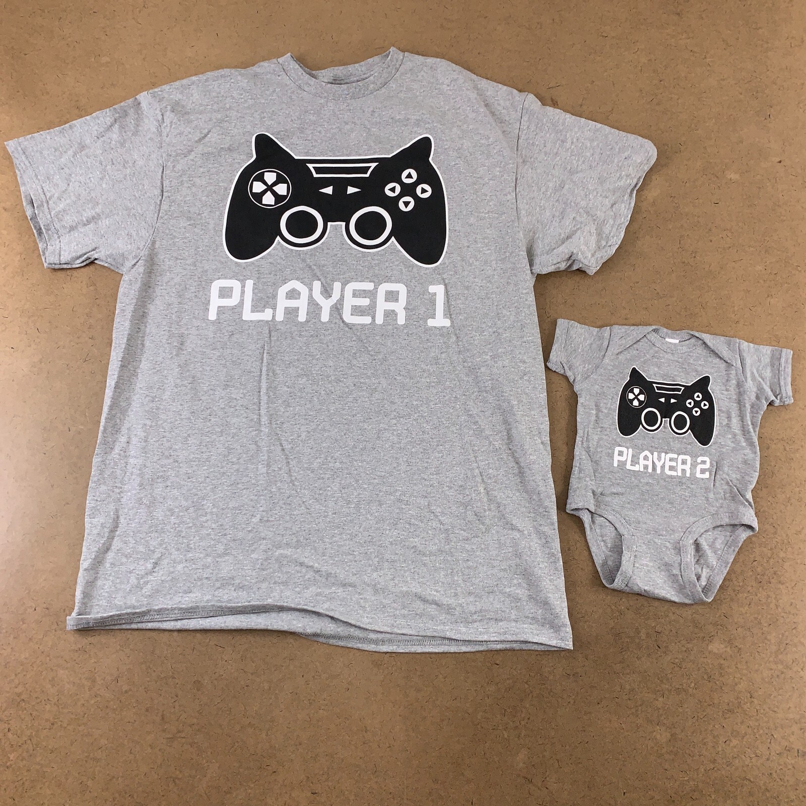 Adult Large & Newborn Gaming Player One Player Two T-Shirt & Bodysuit Set New