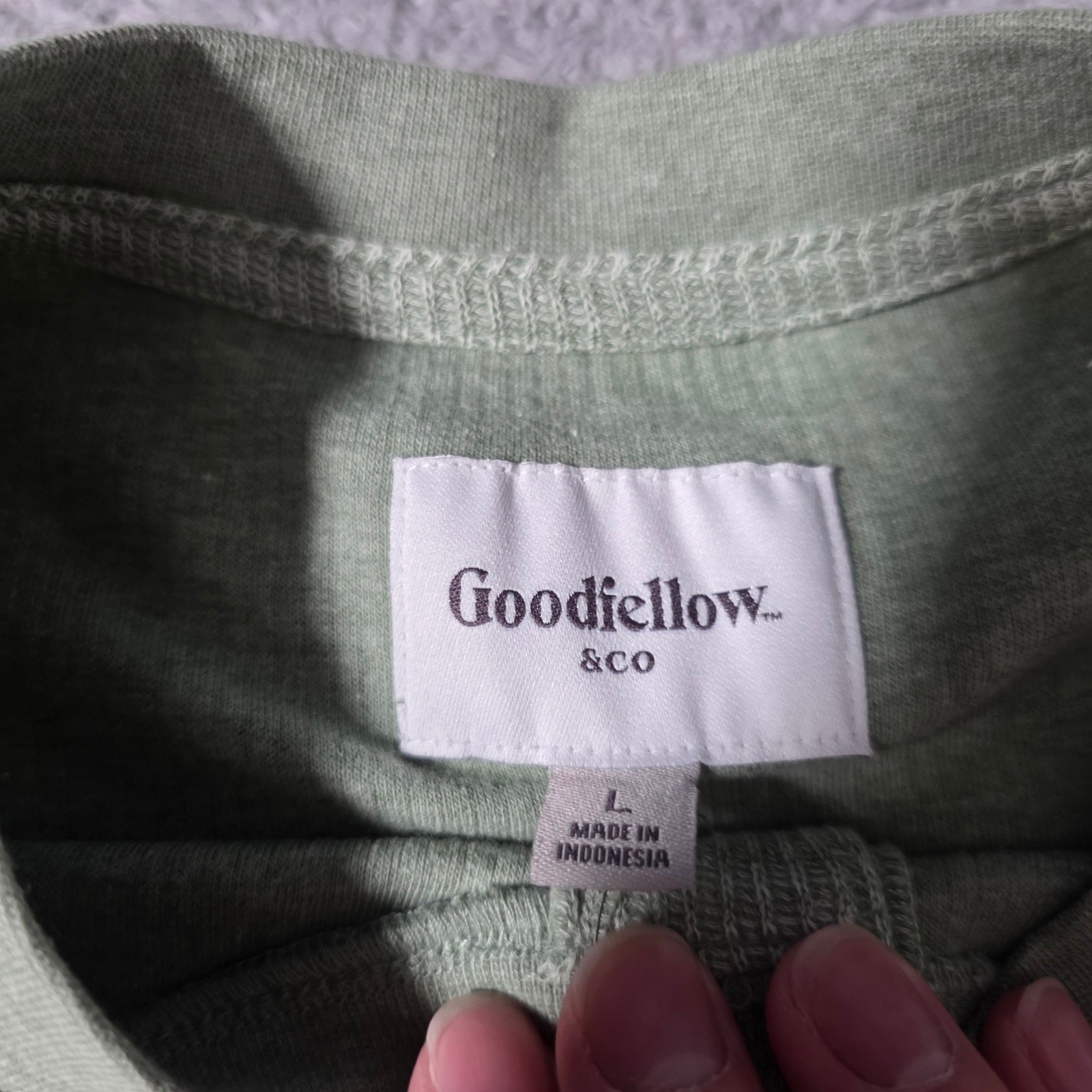 Goodfellow Mens L Henley Shirt Sage Green Long Slv Waffle Textured Cotton Blend