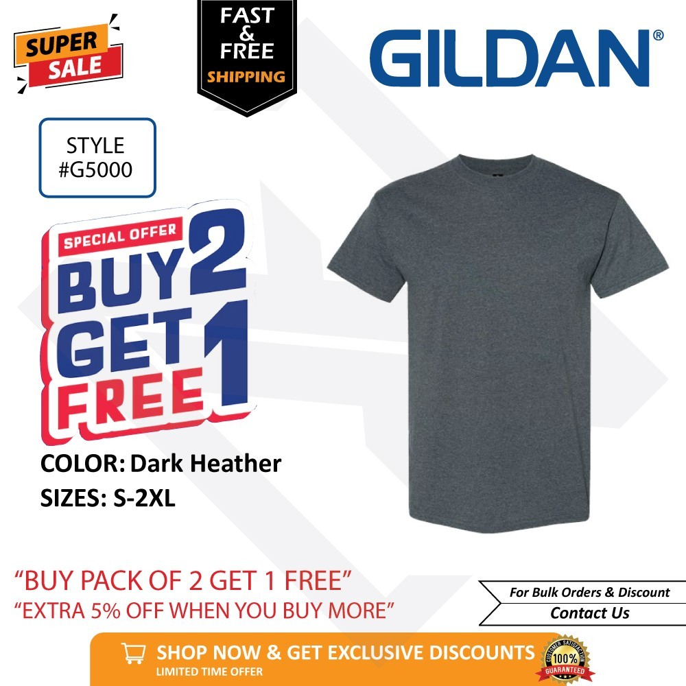Gildan G500 Heavy Cotton Unisex T-Shirt Blank Tee S-2XL Buy 2 Get 1 FREE!