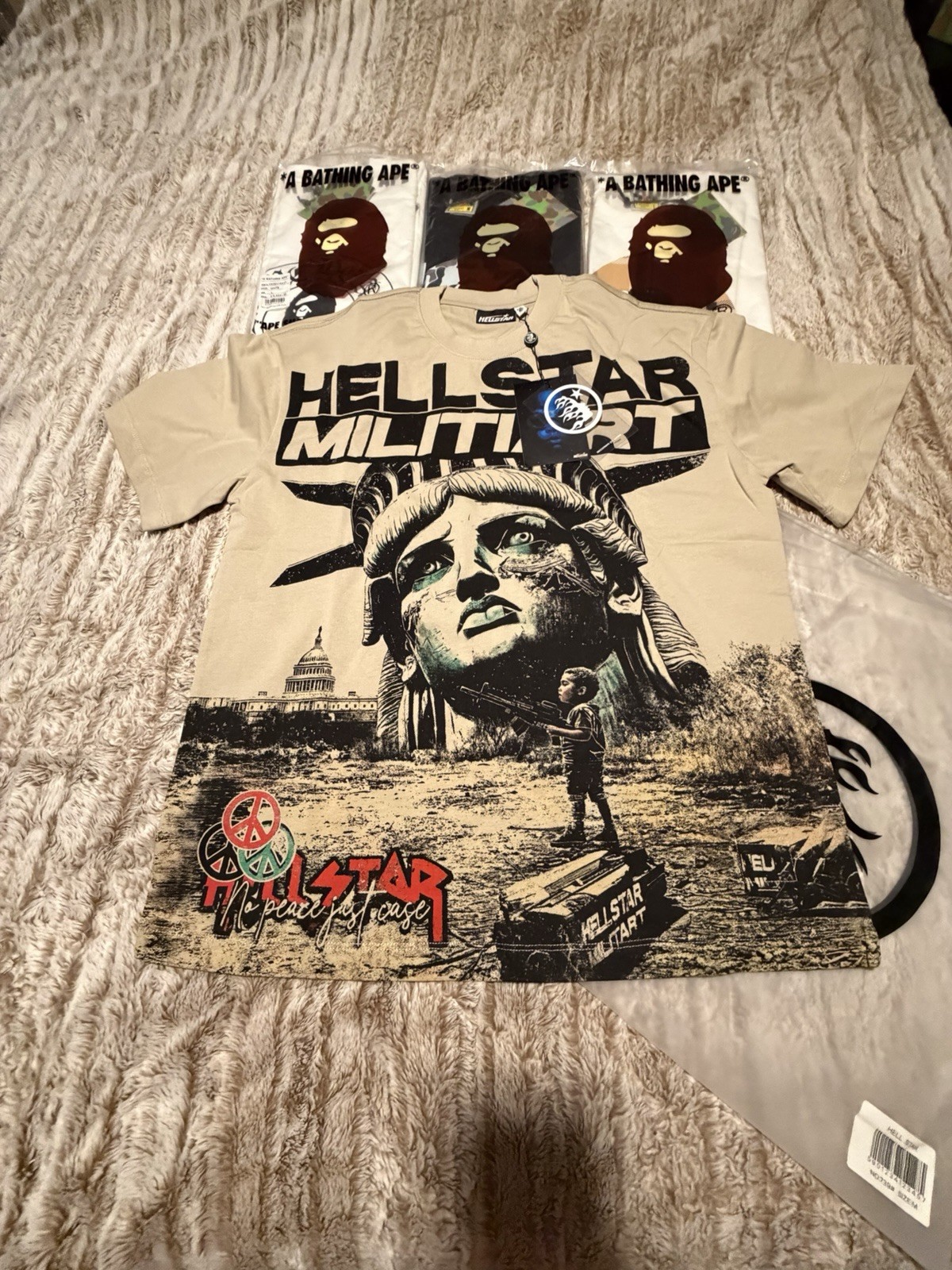 Hellstar Beige Graphic Print Crew Neck Short Sleeve Tee Men’s L