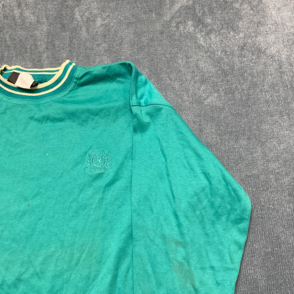 Vintage Rush Fashion Shirt Men Small Green Cotton Ribbed Collar Embroidered Logo