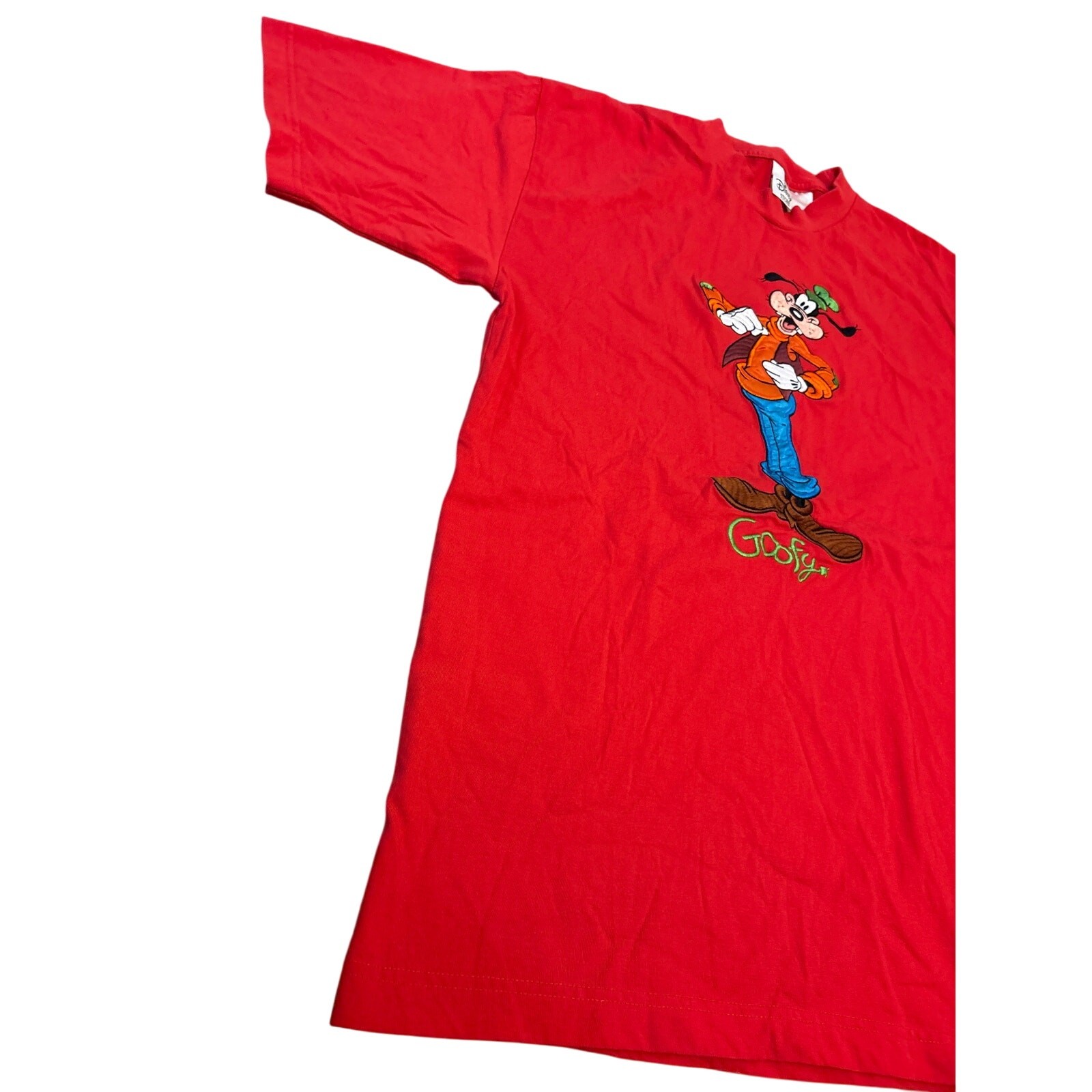 Goofy The Disney Story Embroidered patchwork red shirt Large casual top 20×29