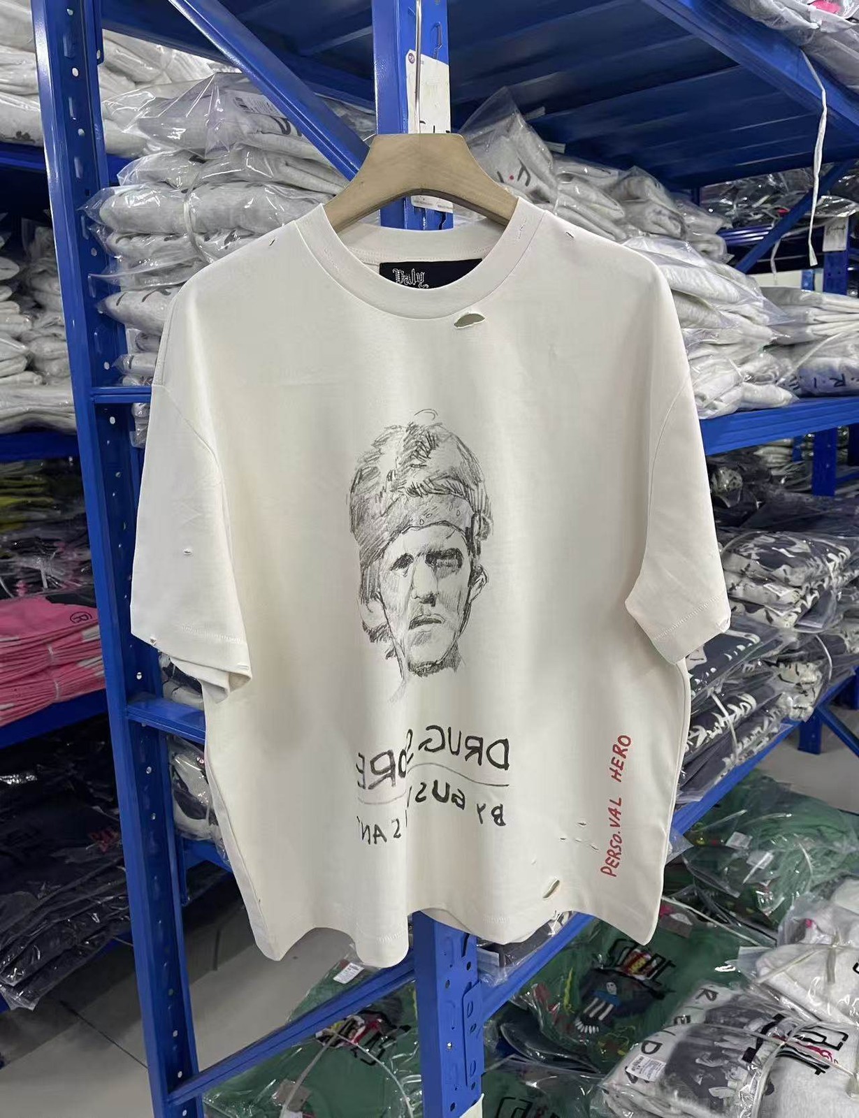 Cotton Crew Neck Tee Hand-Drawn Figure Print Hip Hop Street Short Sleeve Top