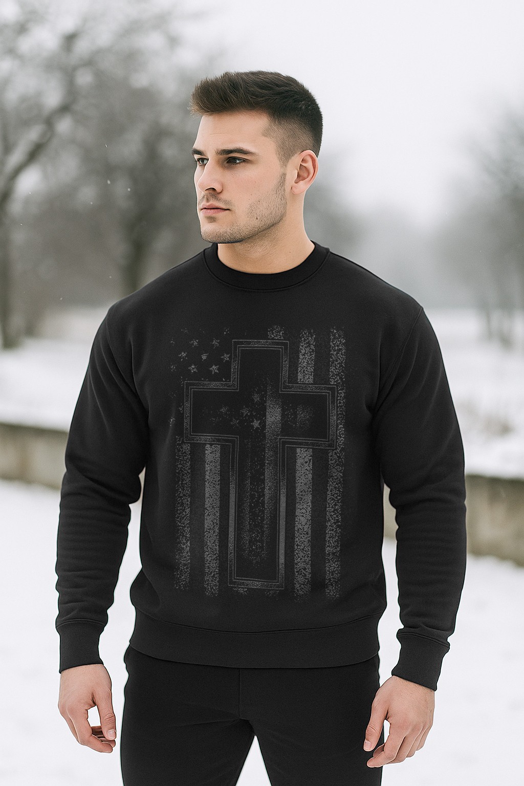 Christian Cross American Flag Sweatshirt | Faith & Patriotic Crewneck