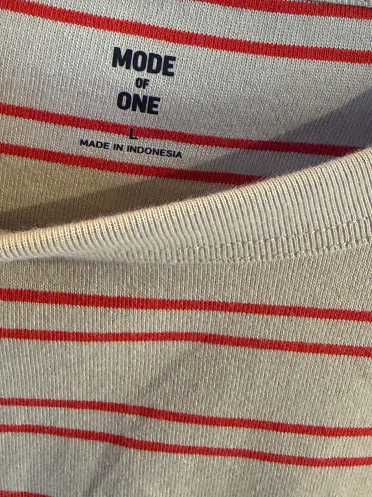 Mode of One Mens Long Sleeve Relaxed Fit Stripe TShirt in Cinnamon Brûlée size S