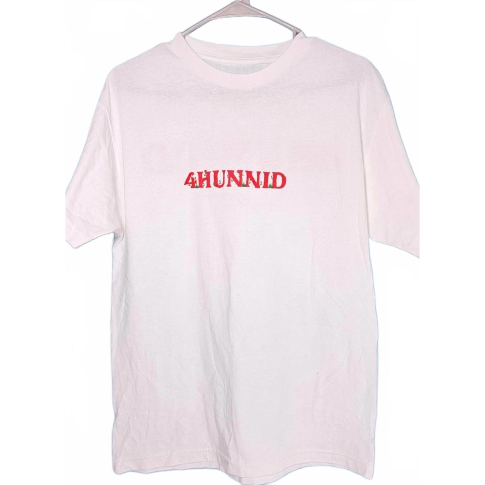 4Hunnid 4Forever White T-Shirt Red Embroidered Logo Floral Detail Mens Medium