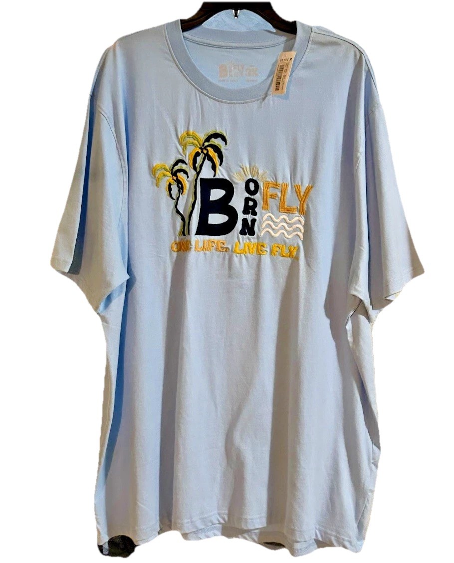NWT BORN FLY $44 Men’s 3XL “ONE LIFE LIVE FLY” Tropical Beach S/S T-Shirt Cotton