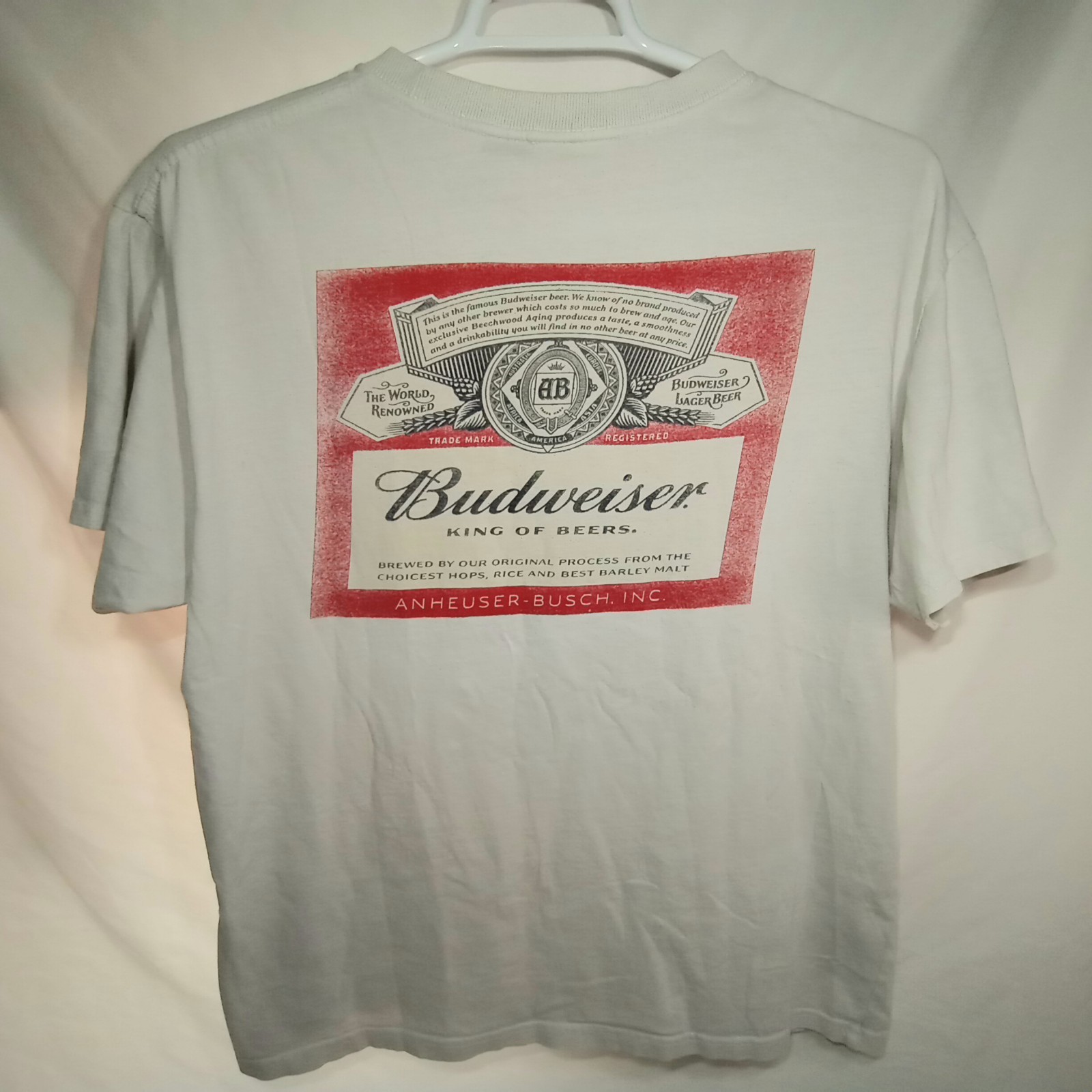 Vtg Budweiser Tagged Shirt 90s Maybe 80s 2XL Thin Distressed King Of Beers White