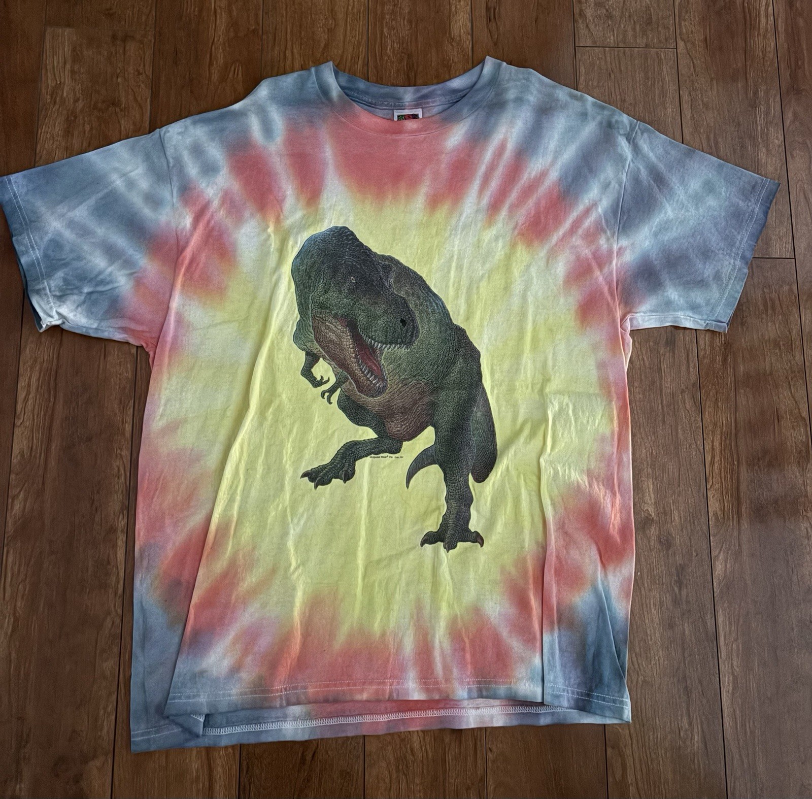 NWOT, XL, Men’s Tie-Dyed Raptor Dinosaur Tee by Fruit Of The Loom Impulse Wear