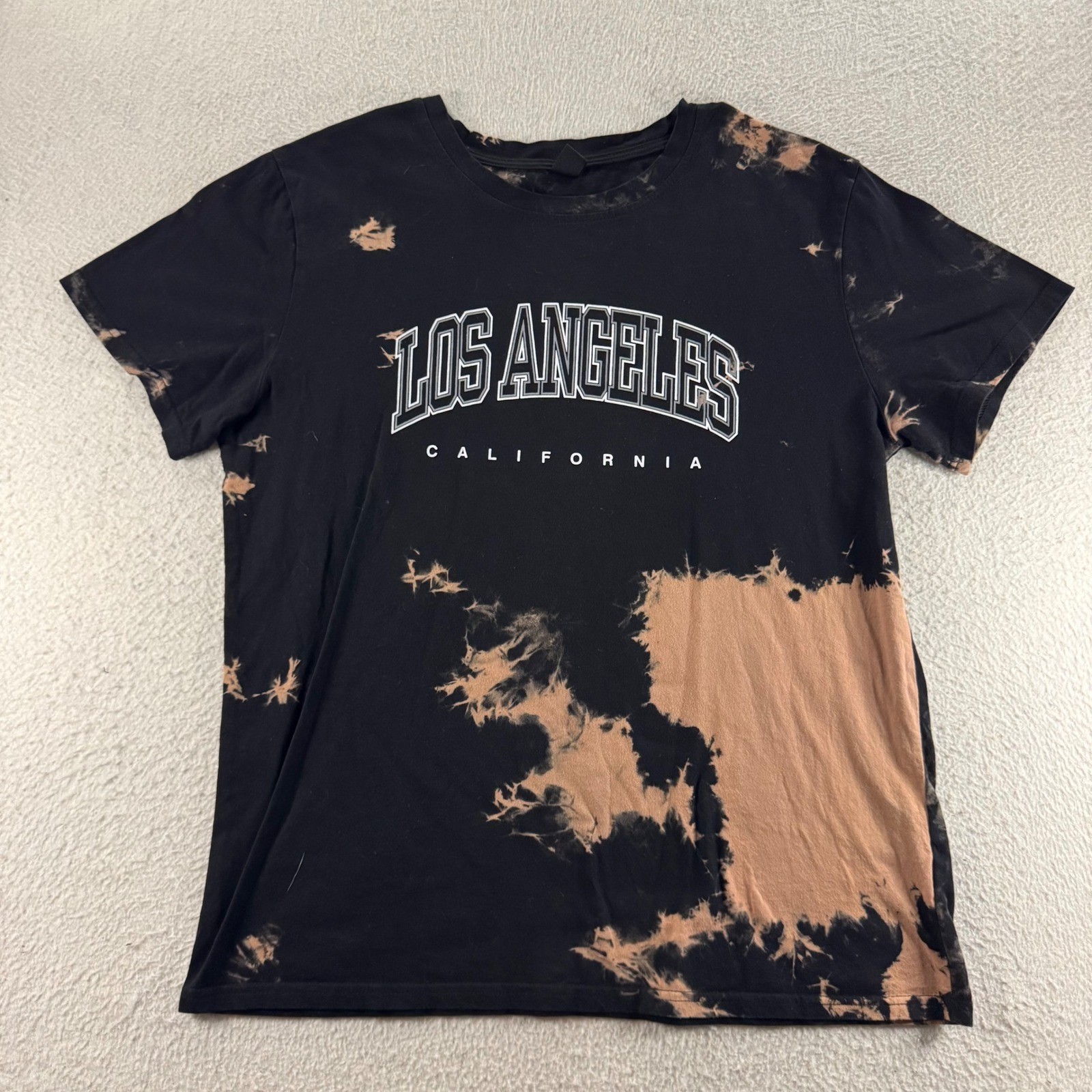 ROMWE Black Los Angeles California Tie Dye Bleach Graphic T Shirt Size Large