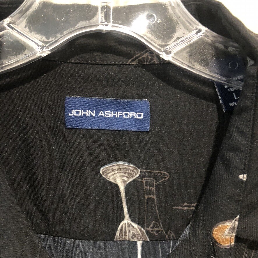 John Ashford Men’s Black with Cocktail design Dress Shirt Size Lg (E1620)