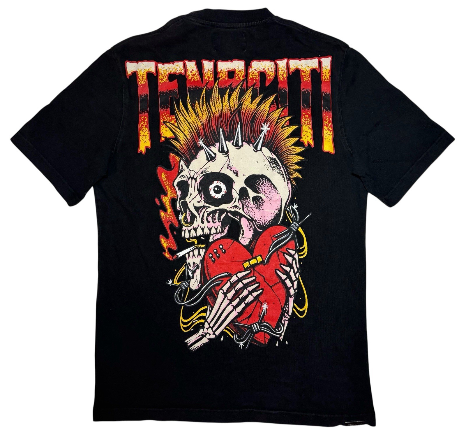 Tenaciti Studios Logo Shirt Men’s S Tattoo Punk Rock Mohawk Skull Heart 2 Sided