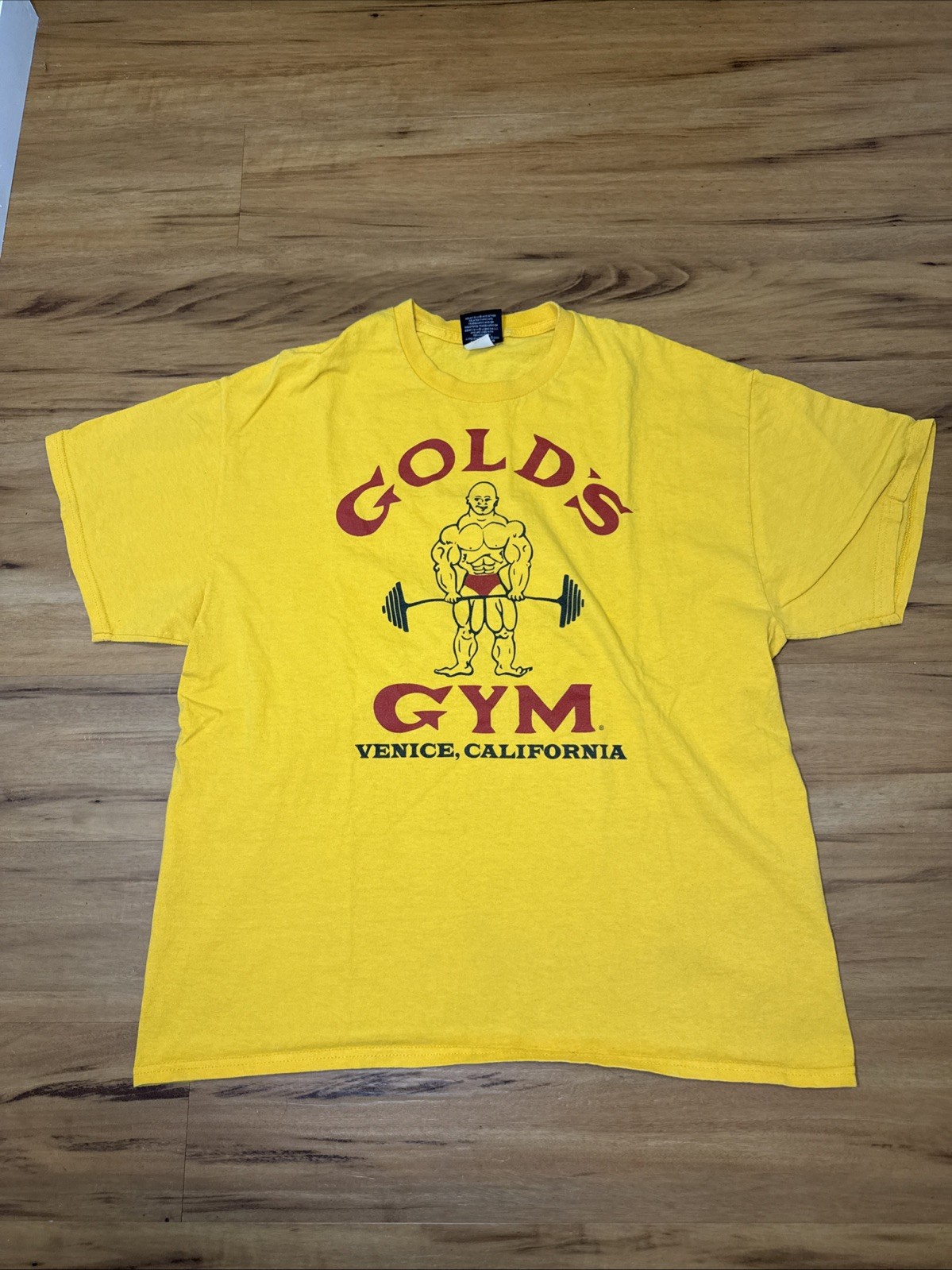 Vintage 90s Gold’s Gym Yellow T-Shirt Made In USA Mustard Yellow XL