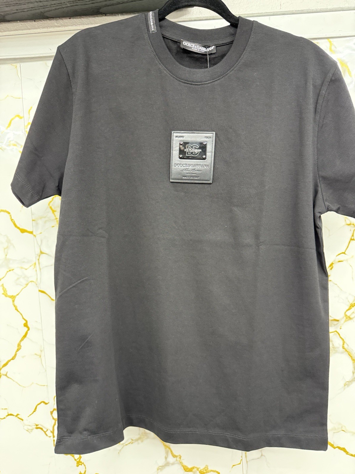Dolce & Gabbana Men’s M Black Crew Neck Short Sleeve DG Logo Patch Jersey Tee