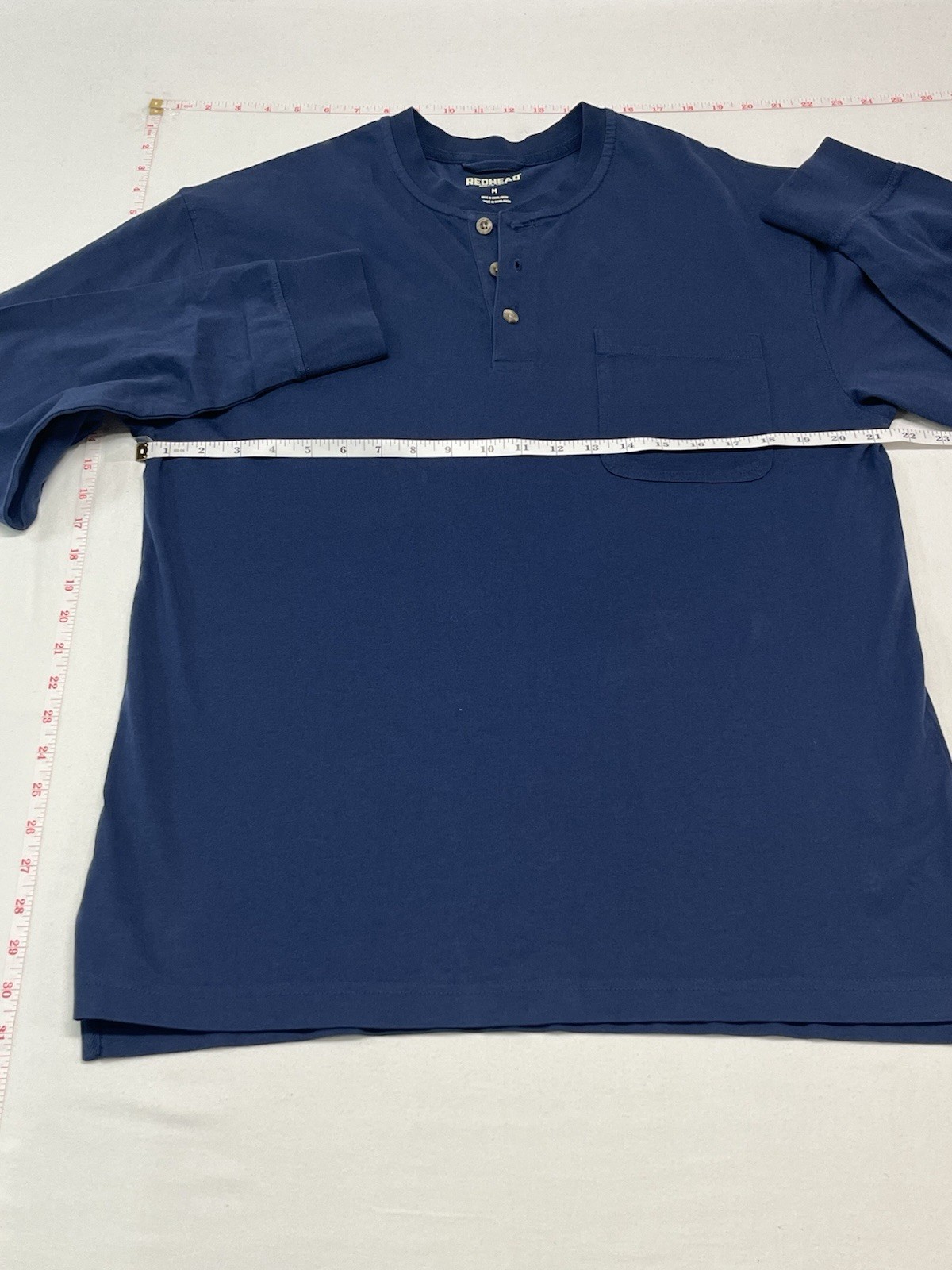 RedHead Blue Long Sleeve Henley w/Chest Pocket men everyday casual Cotton 1434