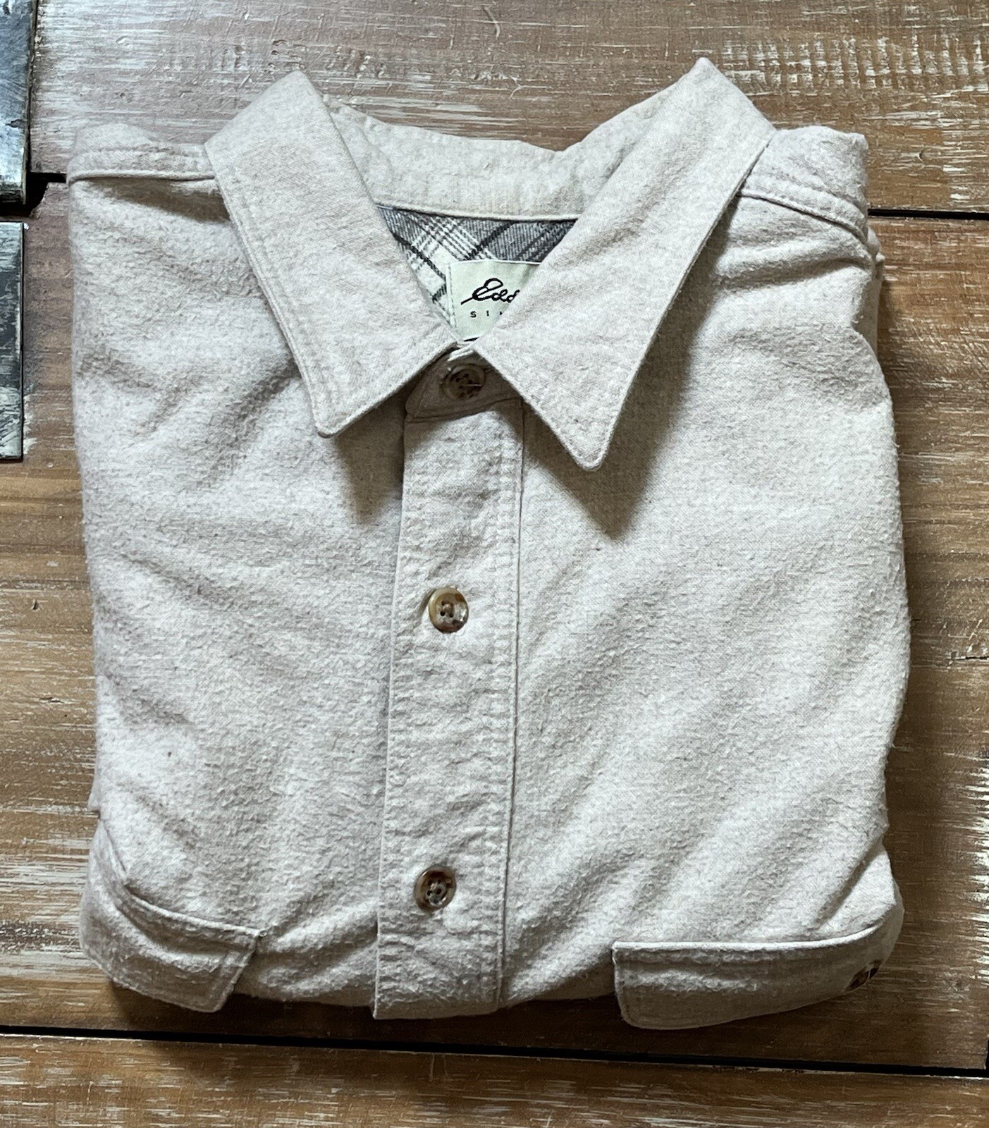 Vtg 90s Eddie Bauer-Oatmeal Chamois Brushed Flannel Button Shirt-Button 2 XXL-T