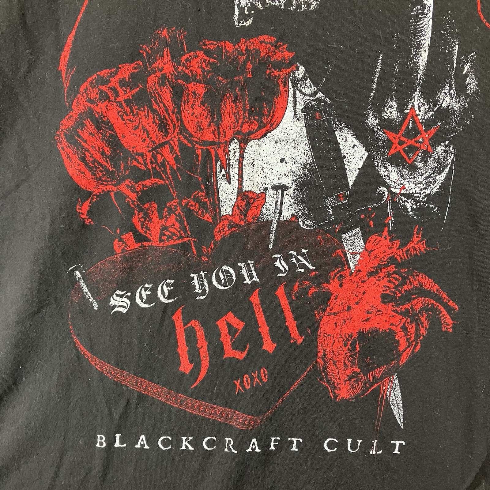 Black Craft Cult T Shirt Mens 2XL SEE YOU IN HELL Middle Finger Hugs & Kisses