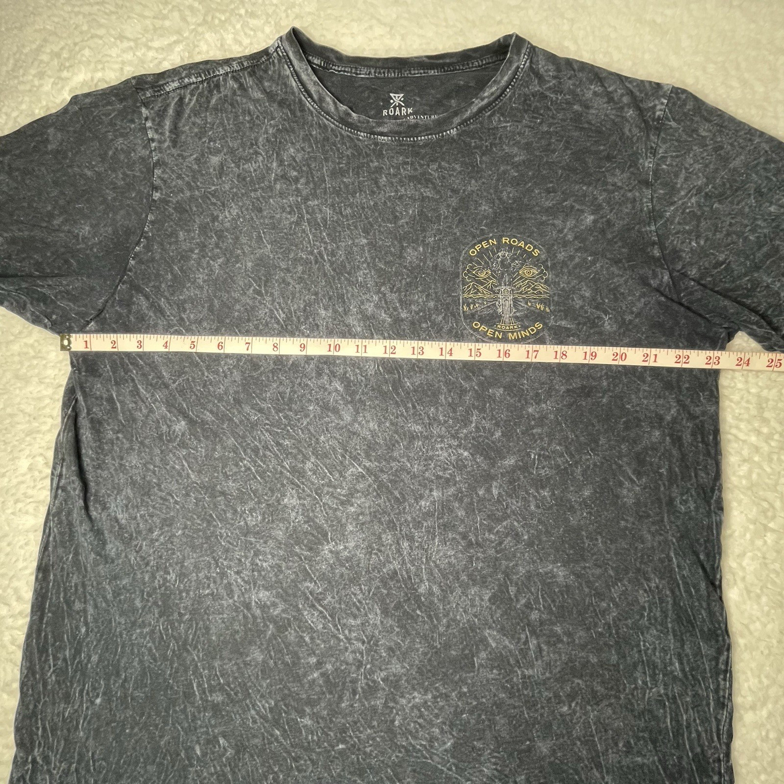 Roark Mens L “Open Roads Open Minds” Graphic Distressed Acid Moto Black T-Shirt